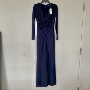 NWT Ralph Lauren Navy Long Sleeve Gown